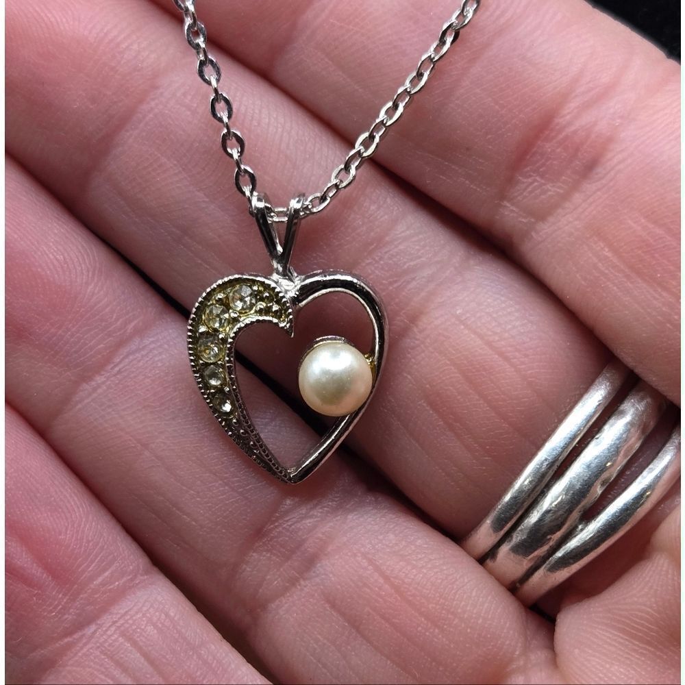 "5/$25" Silvertone Rhinestone Heart Pendant Necklace